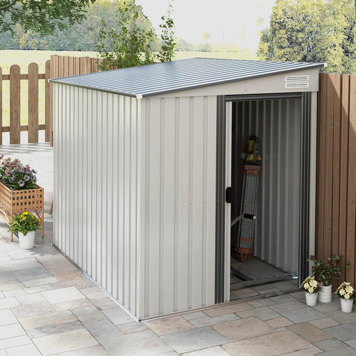 Image of a 5x7ft Lean To Metal Garden Shed With Foundation, White 