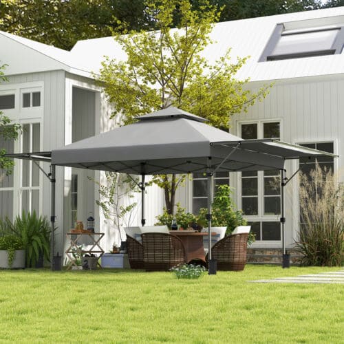 Image of Outsunny 5m x 3m Pop Up Gazebo with Extending Dual Awnings, Grey