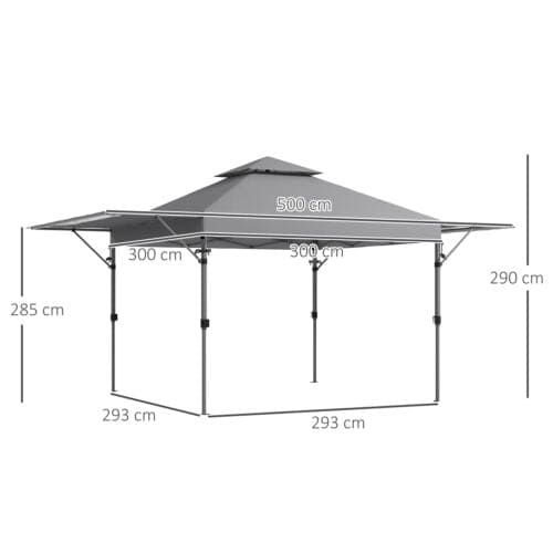 Image of Outsunny 5m x 3m Pop Up Gazebo with Extending Dual Awnings, Grey