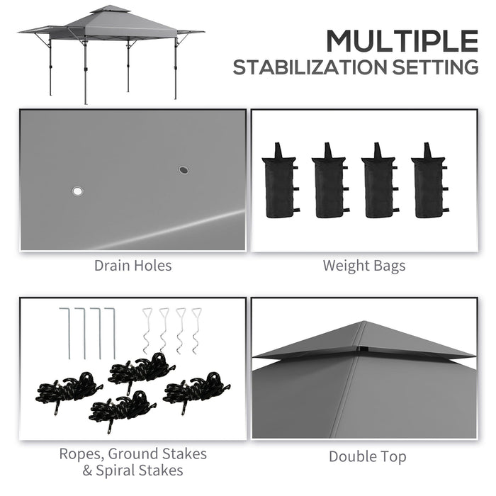 Image of Outsunny 5m x 3m Pop Up Gazebo with Extending Dual Awnings, Grey