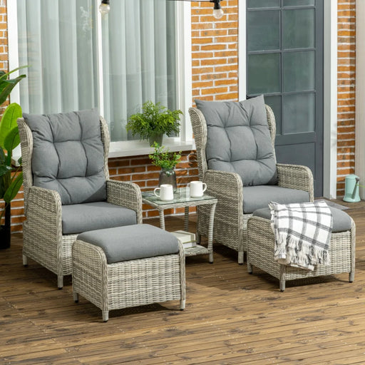 Image of a 5pc Mixed Grey Rattan Reclining Garden Chairs Set 