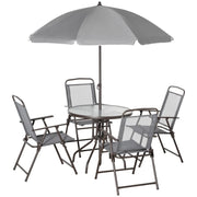 4 Seater Garden Dining Set with Parasol, Grey Outsunny