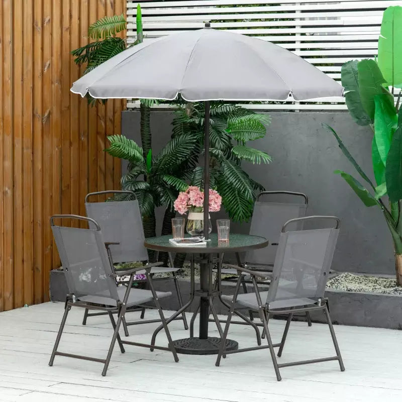 4 Seater Garden Dining Set with Parasol, Grey Outsunny