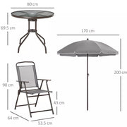 4 Seater Garden Dining Set with Parasol, Grey Outsunny
