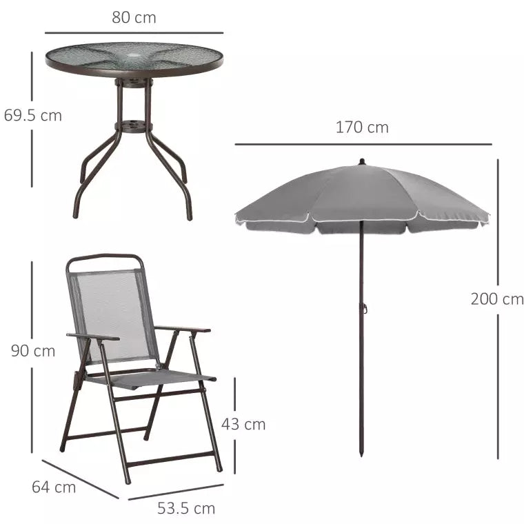 4 Seater Garden Dining Set with Parasol, Grey Outsunny