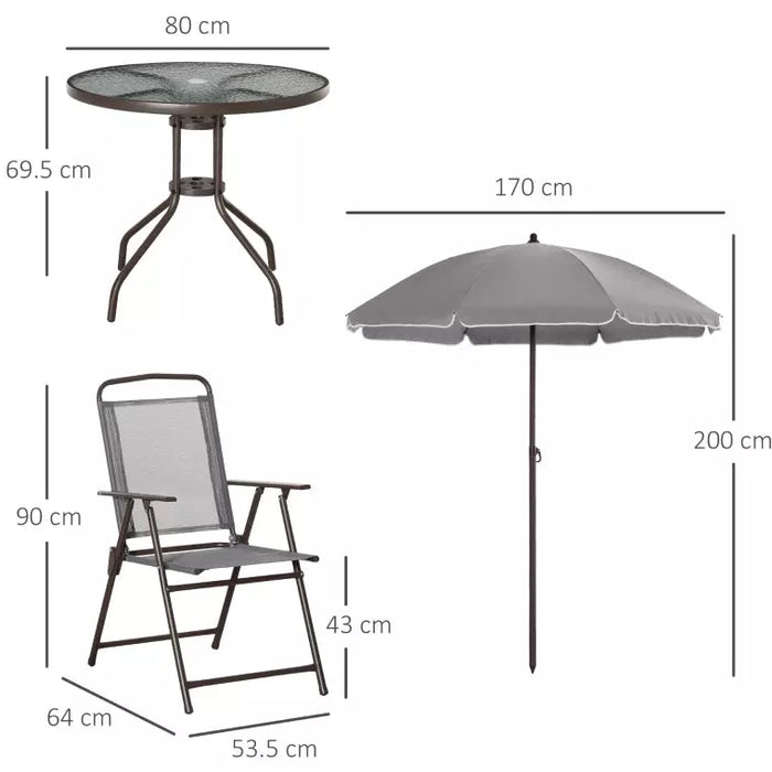 4 Seater Garden Dining Set with Parasol, Grey
