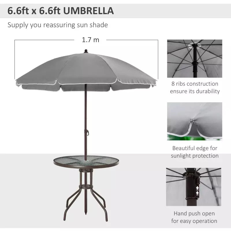 4 Seater Garden Dining Set with Parasol, Grey Outsunny