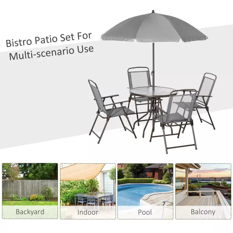 4 Seater Garden Dining Set with Parasol, Grey Outsunny
