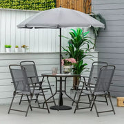 4 Seater Garden Dining Set with Parasol, Grey Outsunny