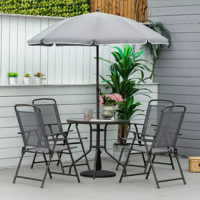 4 Seater Garden Dining Set with Parasol, Grey