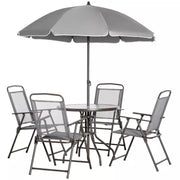 4 Seater Garden Dining Set with Parasol, Grey Outsunny