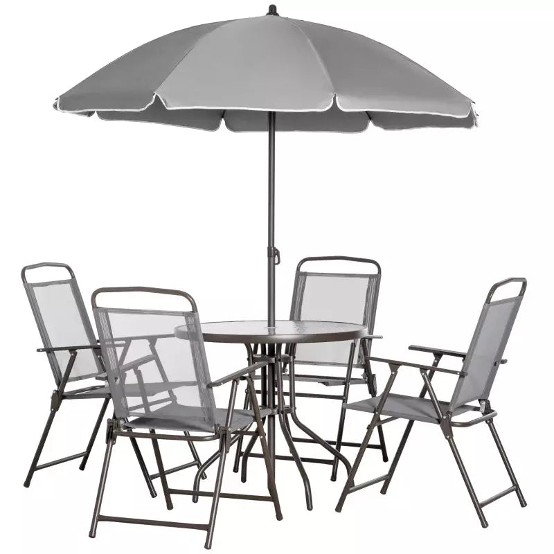 4 Seater Garden Dining Set with Parasol, Grey Outsunny
