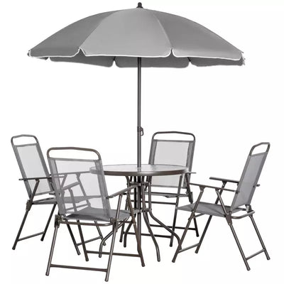 4 Seater Garden Dining Set with Parasol, Grey Outsunny