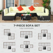 Image of an Outsunny 6 Seat Rattan Sofa With Table, Black With Beige Cushions