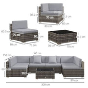 Image of an Outsunny 6 Seat Rattan Sofa With Table, Mixed Grey With Grey Cushions