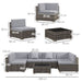 Image of an Outsunny 6 Seat Rattan Sofa With Table, Mixed Grey With Grey Cushions