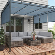 Image of an Outsunny 6 Seat Rattan Sofa With Table, Mixed Grey With Grey Cushions