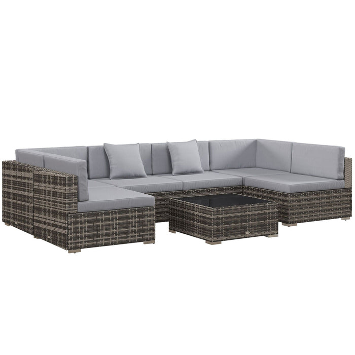 Image of an Outsunny 6 Seat Rattan Sofa With Table, Mixed Grey With Grey Cushions