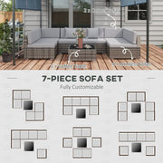 Image of an Outsunny 6 Seat Rattan Sofa With Table, Mixed Grey With Grey Cushions