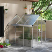 Image of an Outsunny Walk in polycarbonate greenhouse with a window on the roof and a sliding door at the front