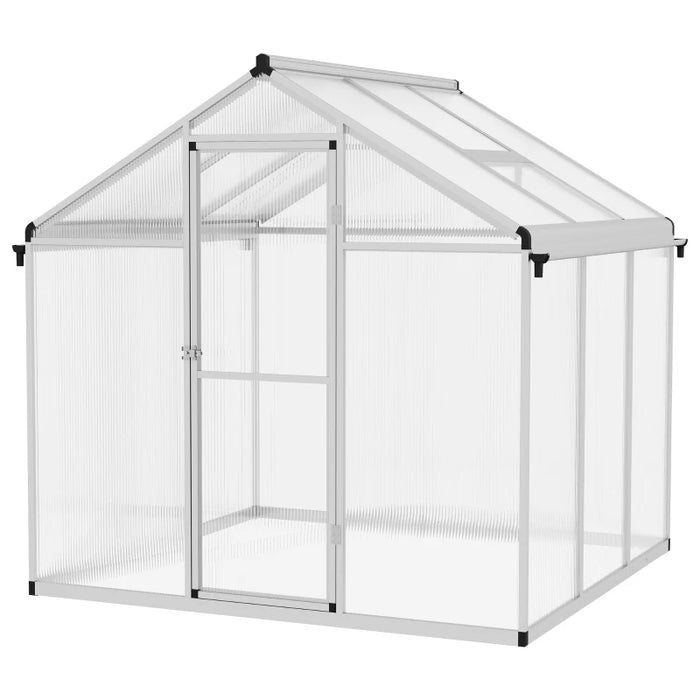 Image of an Outsunny Walk in polycarbonate greenhouse with a window on the roof and a sliding door at the front