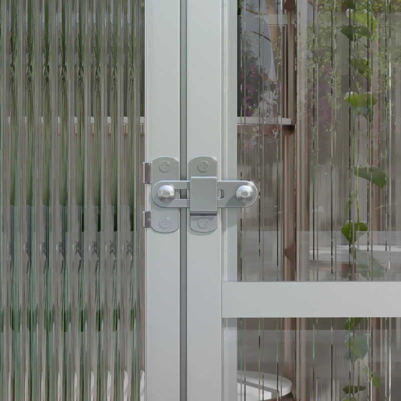 Image of an Outsunny Walk in polycarbonate greenhouse with a window on the roof and a sliding door at the front
