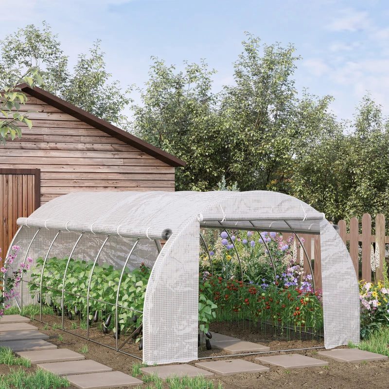Image of a 6m by 3m white poly tunnel garden greenhouse