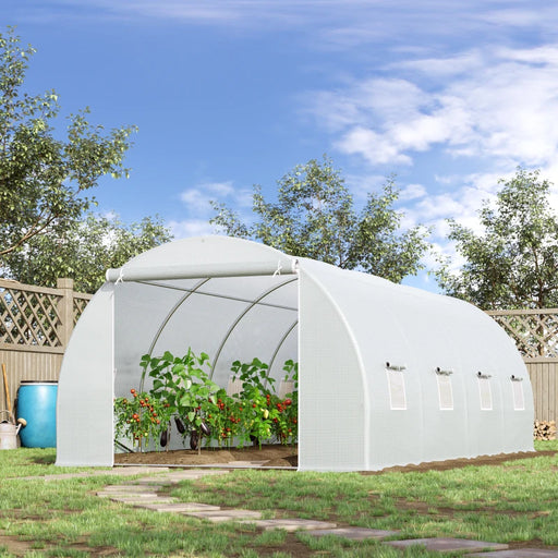 6m x 3m Walk In Polytunnel Greenhouse, Steel Frame, White