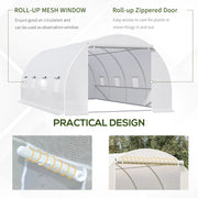 6m x 3m Walk In Polytunnel Greenhouse, Steel Frame, White