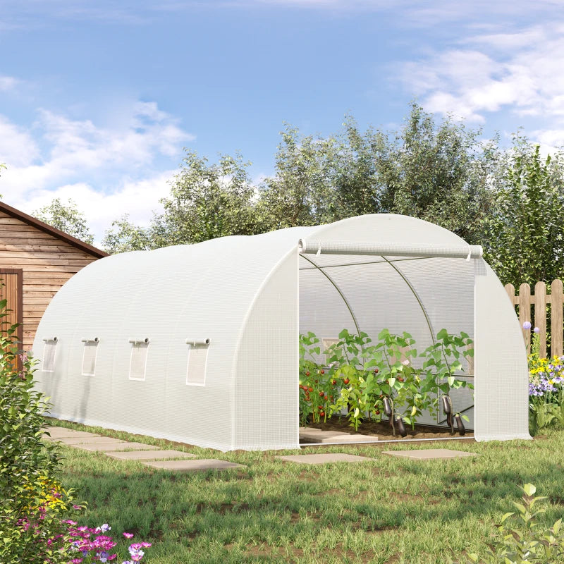 6m x 3m Walk In Polytunnel Greenhouse, Steel Frame, White