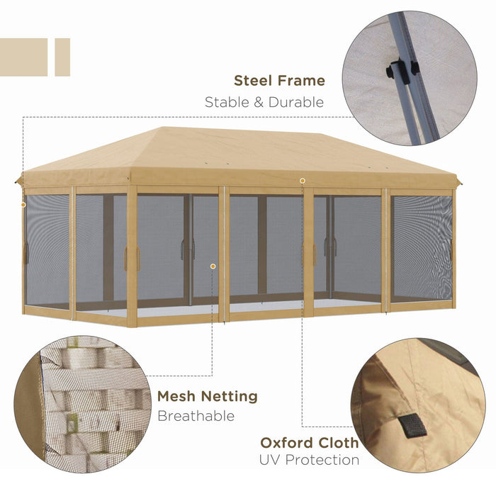 Image of an Outsunny 6x3 Pop Up Gazebo With Mesh Sides, Beige