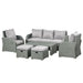 Image of an Outsunny 7 Seater Rattan Garden Furniture Set With Coffee Table Footstools and Reclining Armchairs Grey Rattan and Light Grey Cushions