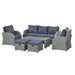 Image of an Outsunny 7 Seater Rattan Garden Furniture Set With Coffee Table Footstools and Reclining Armchairs Grey and Blue