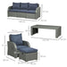 Image of an Outsunny 7 Seater Rattan Garden Furniture Set With Coffee Table Footstools and Reclining Armchairs Grey and Blue