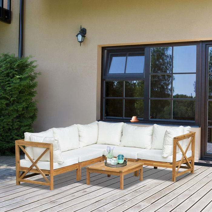 Image of an Outsunny Acacia Wood Outdoor Sofa Set With Table