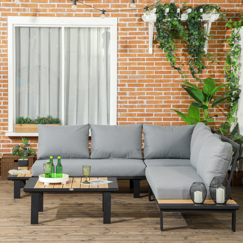 Image of an Outsunny Aluminium L Shaped Garden Sofa Set, Grey 