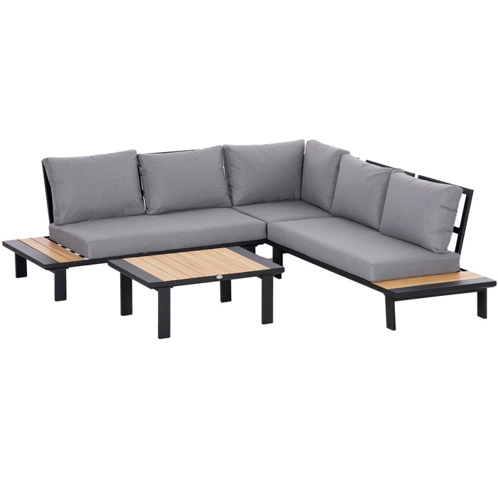 Image of an Outsunny Aluminium L Shaped Garden Sofa Set, Grey 