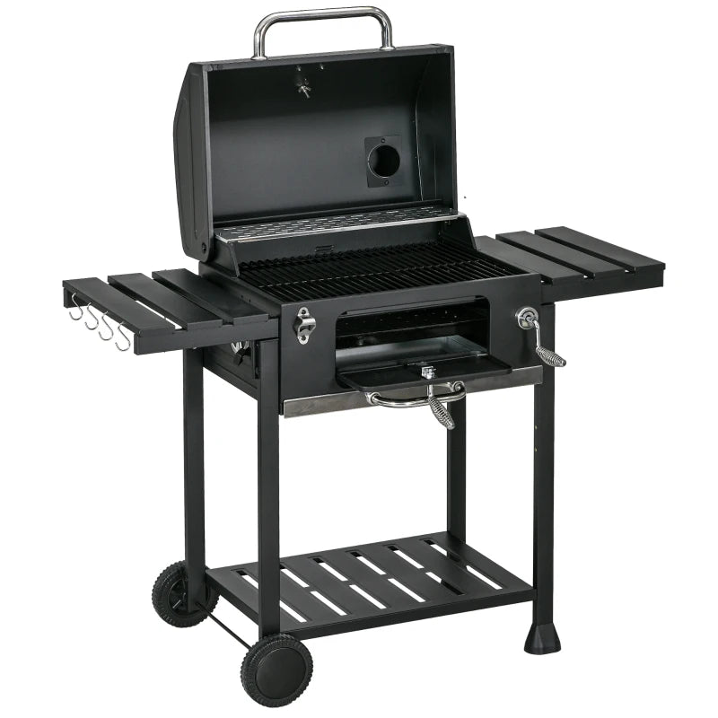 Image of a Charcoal Barbecue Grill With Side Shelves