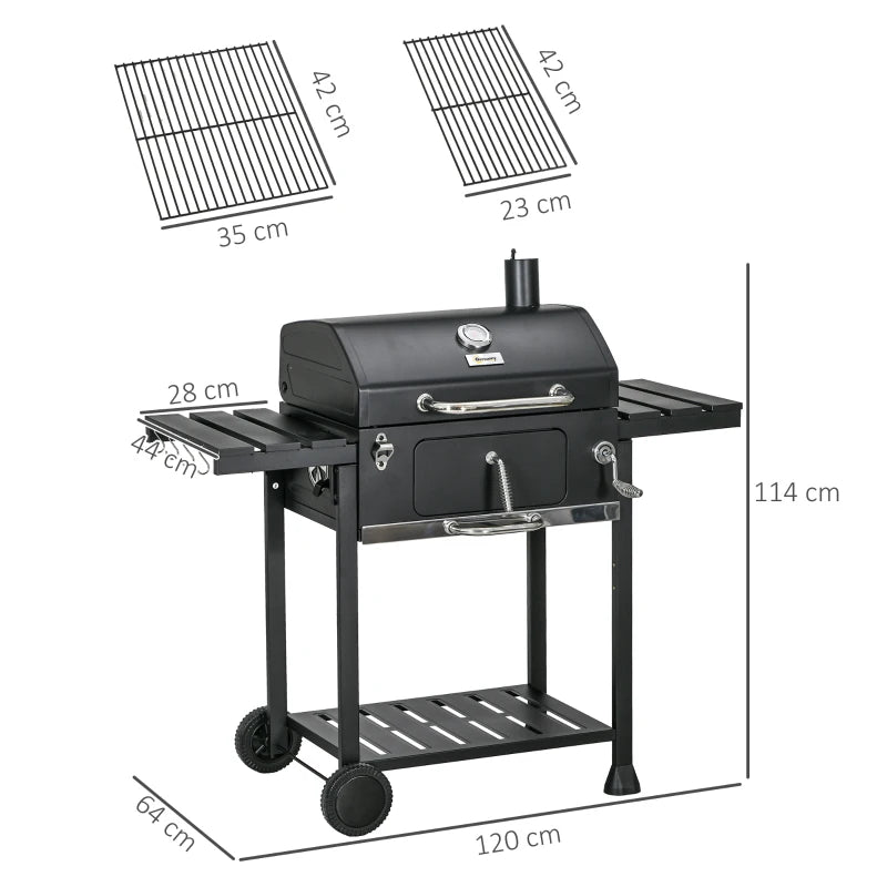 Image of a Charcoal Barbecue Grill With Side Shelves