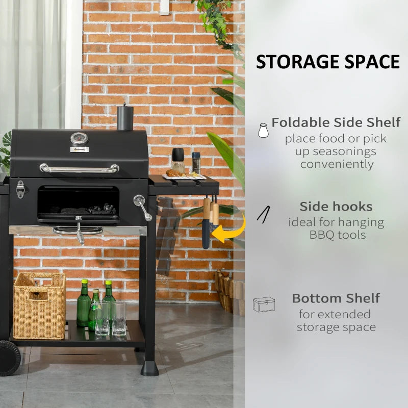 Image of a Charcoal Barbecue Grill With Side Shelves