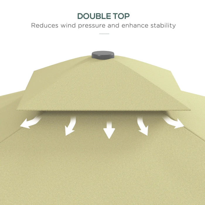 Image of a Beige Square Cantilever Parasol With Scalloped Edges And a Double Top Roof 