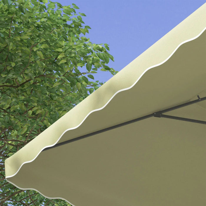 Image of a Beige Square Cantilever Parasol With Scalloped Edges And a Double Top Roof 