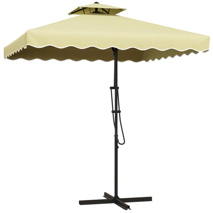 Image of a Beige Square Cantilever Parasol With Scalloped Edges And a Double Top Roof 