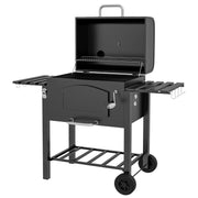 Image of a Charcoal BBQ Grill With Smoker And Side Shelves 