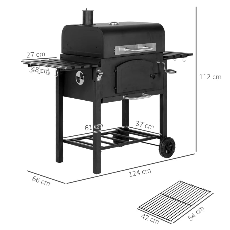 Image of a Charcoal BBQ Grill With Smoker And Side Shelves 