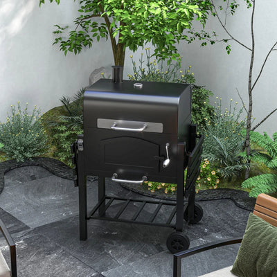 Image of a Charcoal BBQ Grill With Smoker And Side Shelves 
