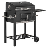 Image of a Charcoal BBQ With Smoker on Wheels, Black
