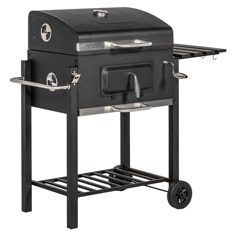 Image of a Charcoal BBQ With Smoker on Wheels, Black