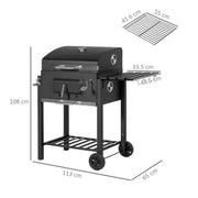 Image of a Charcoal BBQ With Smoker on Wheels, Black