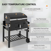 Image of a Charcoal BBQ With Smoker on Wheels, Black